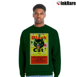 Men’s Black Cat Fireworks Vintage Funny Graphic Crewneck Sweatshirt in forest green | Cozy Fabric, Clean Style