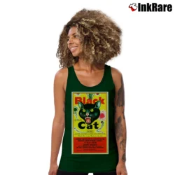 Women’s Black Cat Fireworks Vintage Funny Graphic Tank Top in forest green | Lightweight, Movement-Friendly