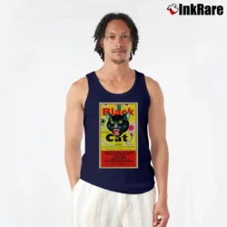 Men’s Black Cat Fireworks Vintage Funny Graphic Tank Top in navy | Breathable, Active-Friendly Design