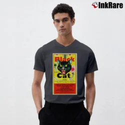 Men’s Black Cat Fireworks Vintage Funny Graphic V-Neck Tee in charcoal | Sharp, Breathable, Everyday Staple