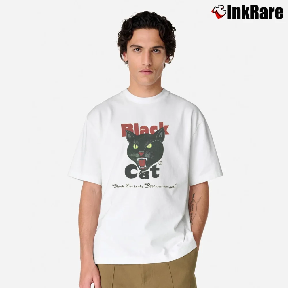 Men’s Black Cat Fireworks Vintage Graphic Classic T-Shirt in white | Soft, Breathable Everyday Wear