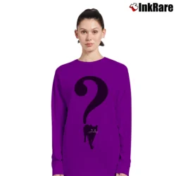 Women’s Black Cat Question Mark Halloween Long-Sleeve Top in purple | Sleek, Versatile, All-Season