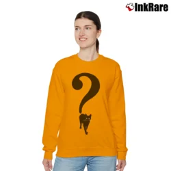 Women’s Black Cat Question Mark Halloween Relaxed Sweatshirt in orange | Soft, Laid-Back Vibe