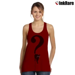 Women’s Black Cat Question Mark Halloween Tank Top in maroon | Lightweight, Movement-Friendly