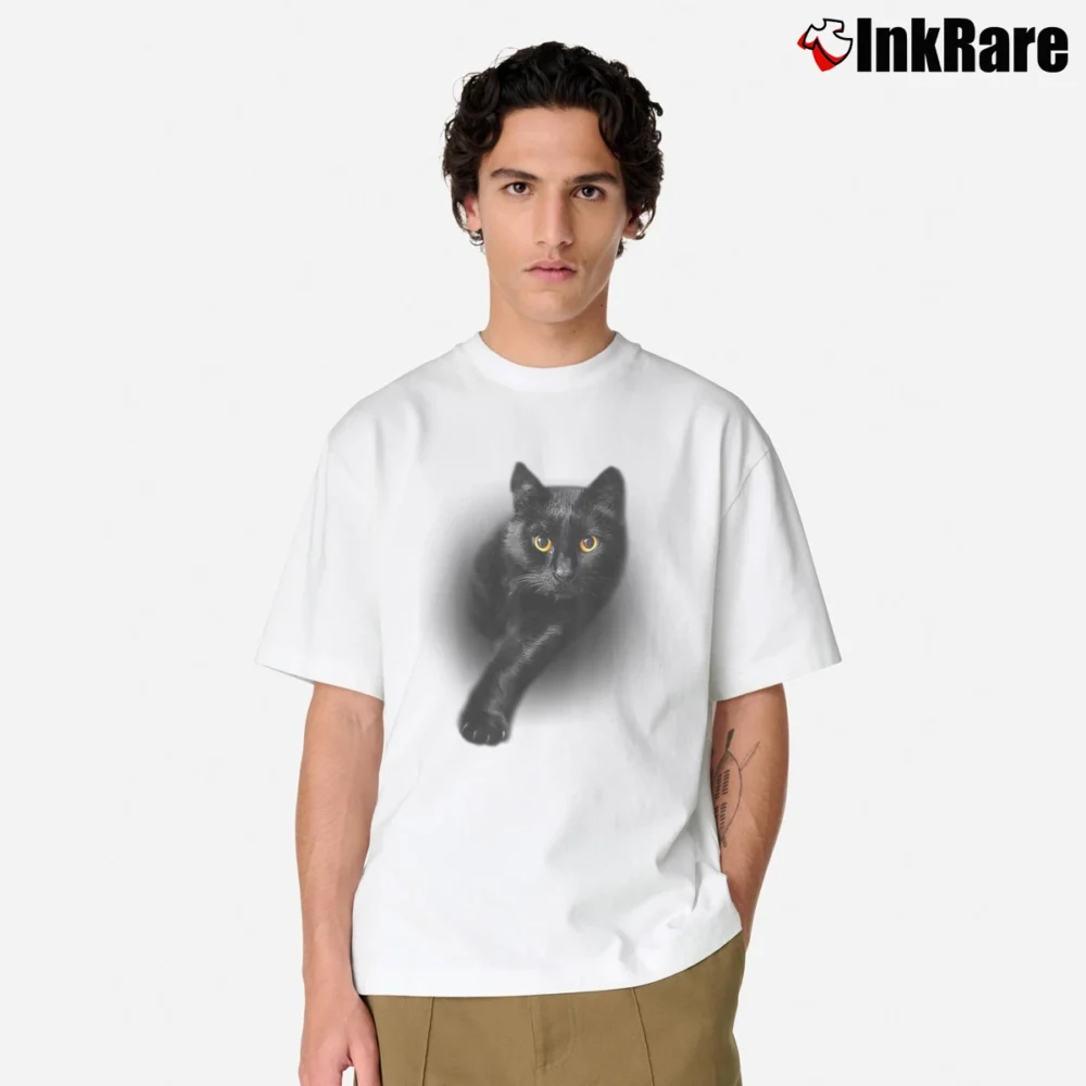 Men’s Black Cat Yellow Eyes Cats Classic T-Shirt in white | Soft, Breathable Everyday Wear