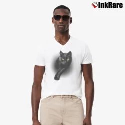 Men’s Black Cat Yellow Eyes Cats V-Neck Tee in white | Sharp, Breathable, Everyday Staple