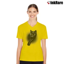 Women’s Black Cat Yellow Eyes Cats V-Neck Tee in yellow | Chic Neckline, Soft Texture