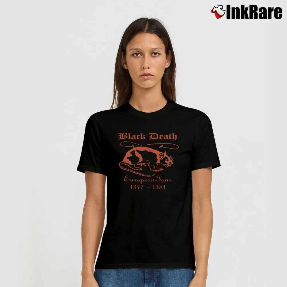 Women’s Black Death 1347 Tour Historical Plague Signature T-Shirt in black | Soft, Flattering Fit