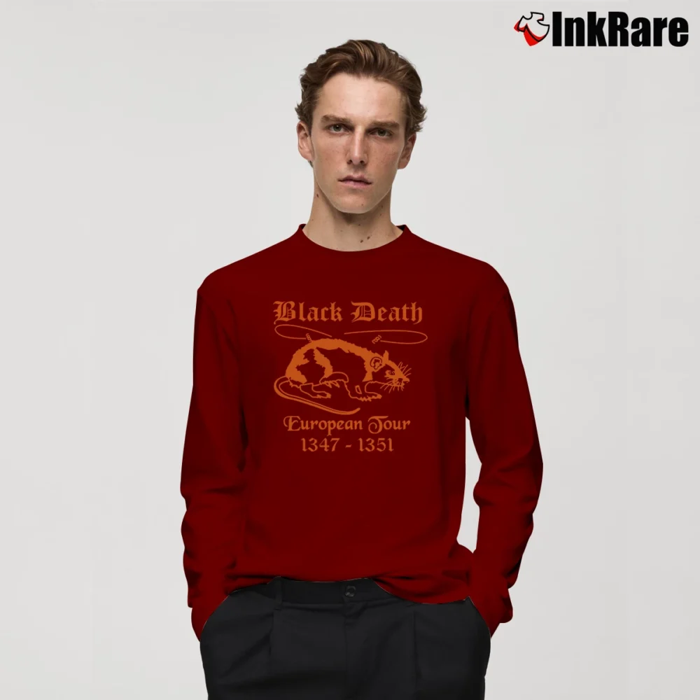 Men’s Black Death Tour Band Graphic Long-Sleeve Shirt in maroon | Sleek, Lightweight, Year-Round Wear