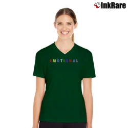 Women’s Black Emotional Statement V-Neck Tee in forest green | Chic Neckline, Soft Texture