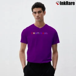 Men’s Black Emotional Statement V-Neck Tee in purple | Sharp, Breathable, Everyday Staple
