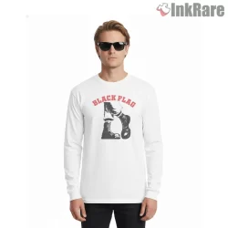 Black Flag Boots Stomp Punk Shirt on white long sleeve shirt for men graphic tee