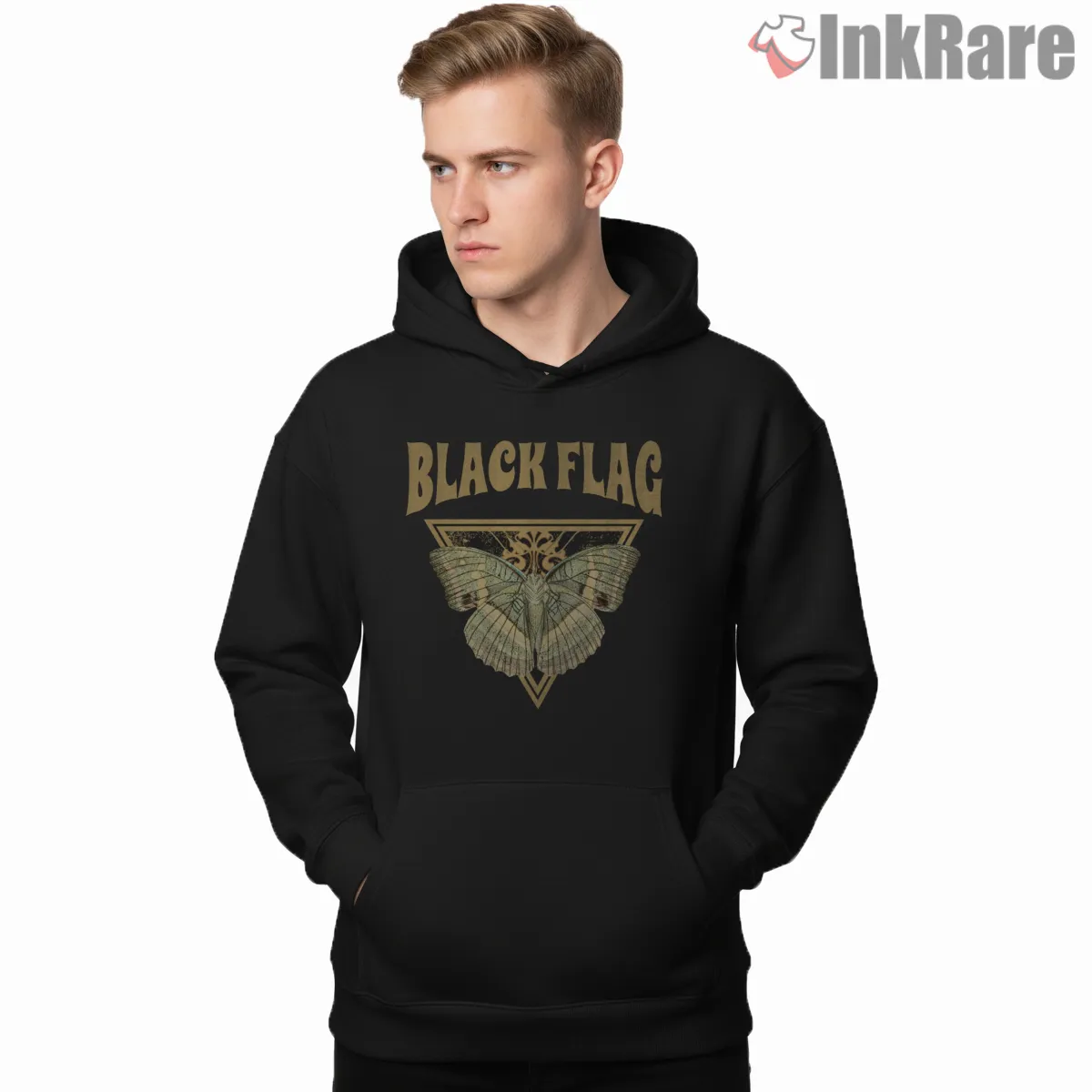 Black Flag Butterfly Punk Nature Art Shirt on black hoodie for men graphic tee