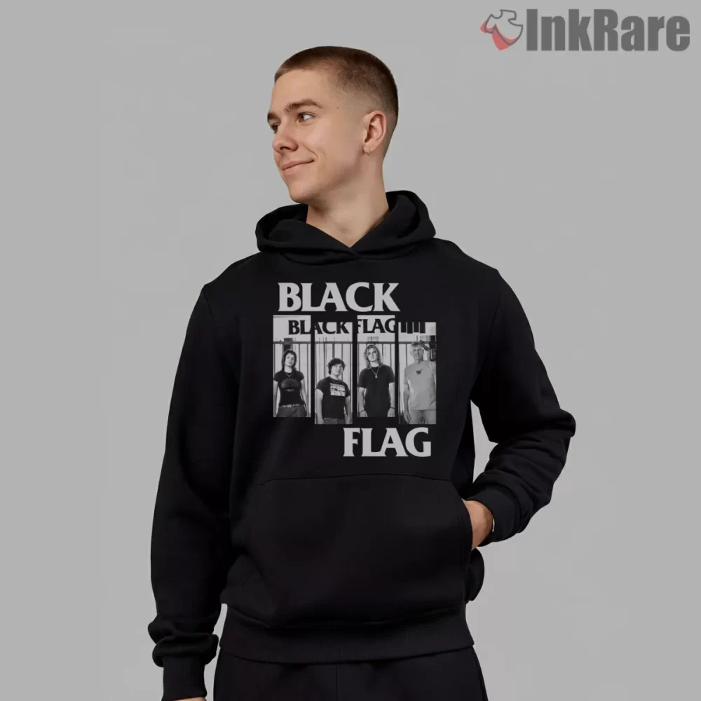 Black Flag Classic Band Photo Panels Shirt on black hoodie for men graphic tee