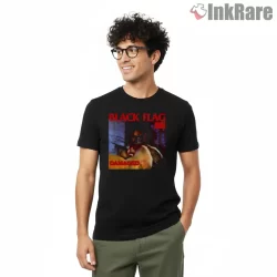 Black Flag Damaged Album Cover Tribute Shirt on black short sleeve shirt for men graphic tee