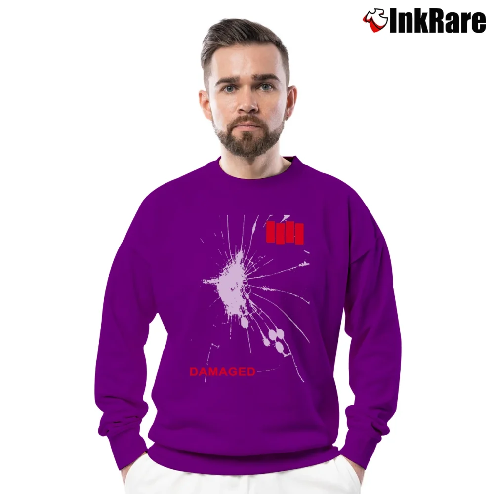 Men’s Black Flag Damaged Classic Punk Crewneck Sweatshirt in purple | Cozy Fabric, Clean Style