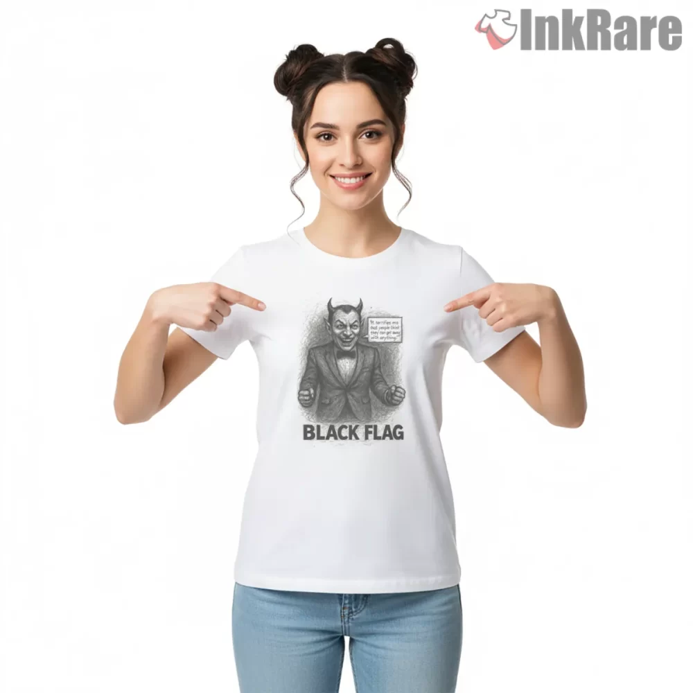 Black Flag Devil Get Away Illustration Shirt on white short sleeve shirt for women graphic tee