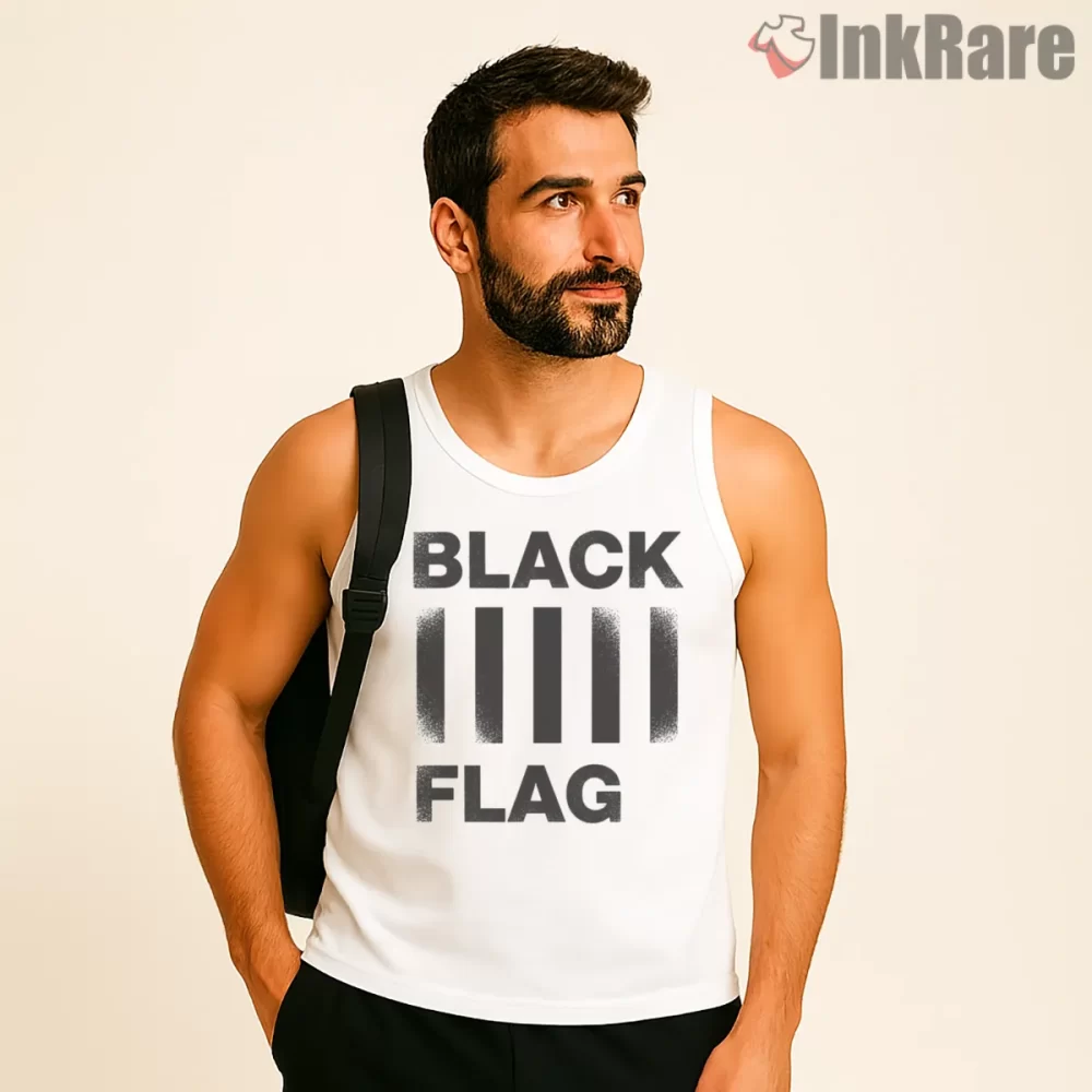 Black Flag Faded Bars Punk Shirt on white tank top for men graphic tee