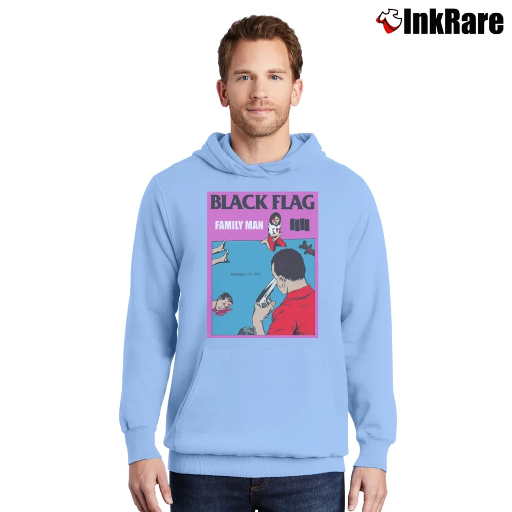 Men’s Black Flag Family Man Punk Pullover Hoodie in light blue | Cozy, Durable, Modern Fit