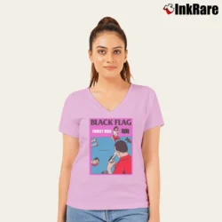 Women’s Black Flag Family Man Punk V-Neck Tee in light pink | Chic Neckline, Soft Texture