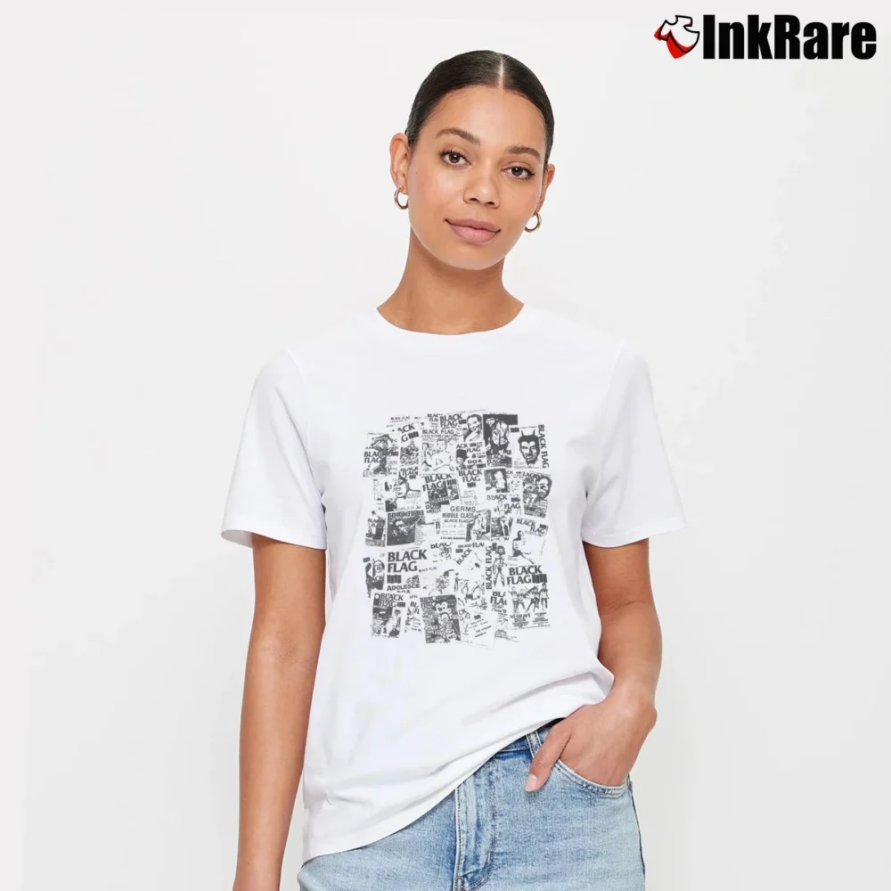 Women’s Black Flag Flyers Punk Rock Band Signature T-Shirt in white | Soft, Flattering Fit