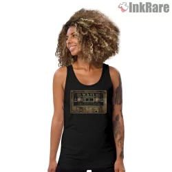 Black Flag Greatest Songs Cassette Shirt on black tank top for women graphic tee