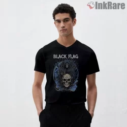 Black Flag Grim Reaper Skull Portal Shirt on black v-neck shirt for men graphic tee