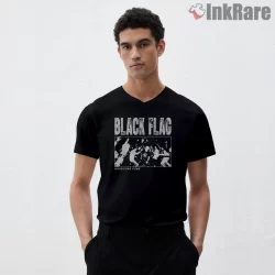 Black Flag Hardcore Punk Crowd Shirt on black v-neck shirt for men graphic tee