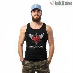 Black Flag Heart Sword Wings Tattoo Shirt on black tank top for men graphic tee