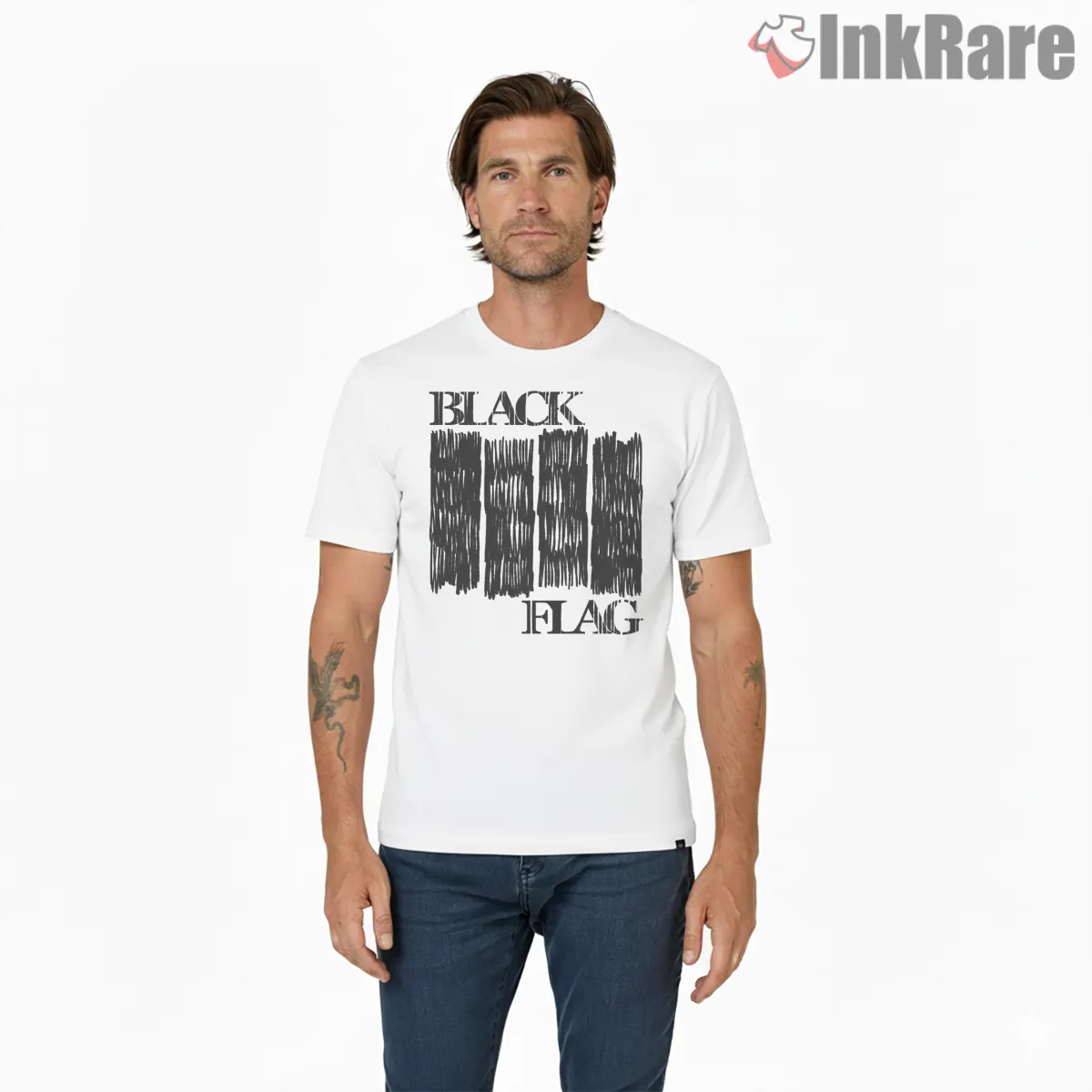 Black Flag Ink Scratch Bars Illustration Shirt on white short sleeve shirt for men graphic tee