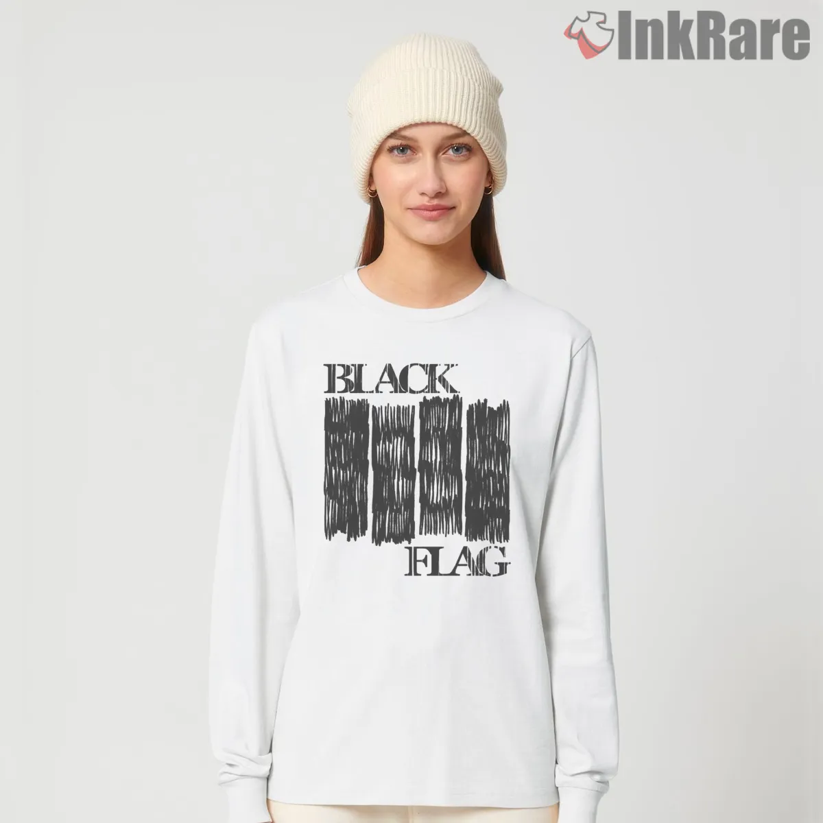 Black Flag Ink Scratch Bars Illustration Long Sleeve White Black Flag Ink Scratch Bars Illustration Shirt on white long sleeve shirt for women graphic tee