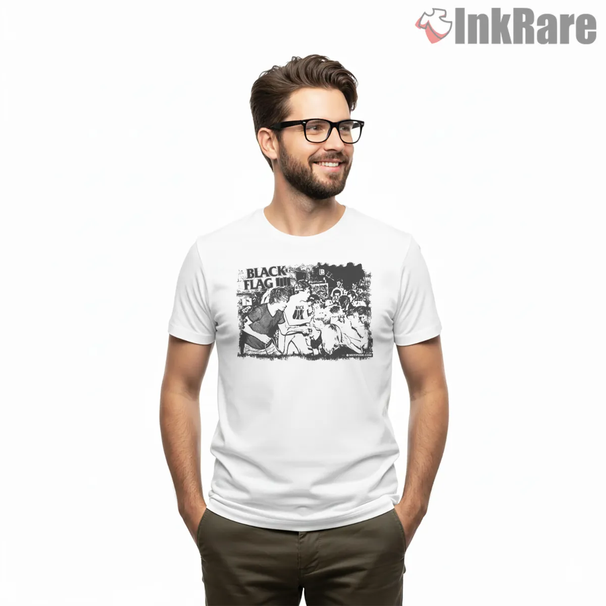 Black Flag Live Crowd Chaos Shirt on white short sleeve shirt for men graphic tee