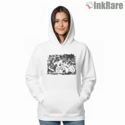 Black Flag Live Crowd Chaos Shirt on white hoodie for women graphic tee