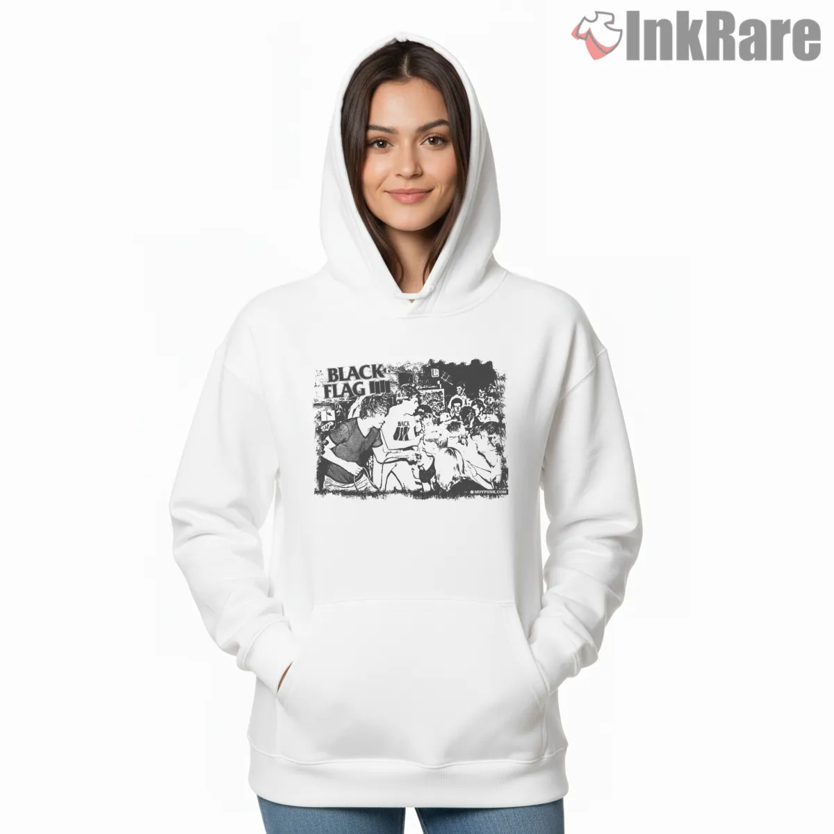 Black Flag Live Crowd Chaos Hoodie White Black Flag Live Crowd Chaos Shirt on white hoodie for women graphic tee
