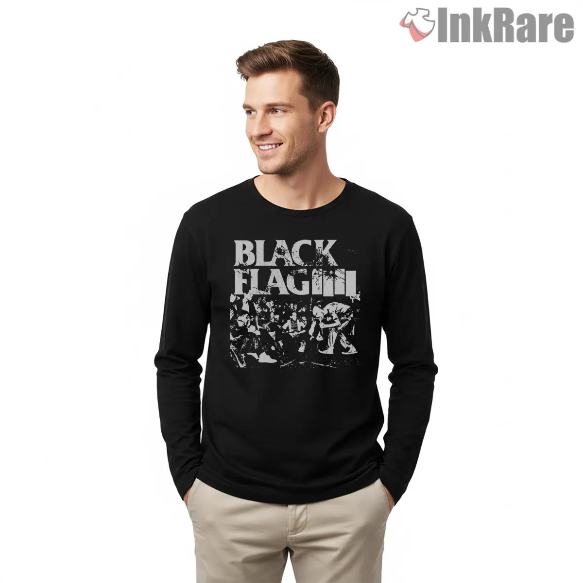 Black Flag Live Stage Chaos Shirt on black long sleeve shirt for men graphic tee