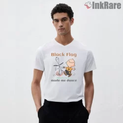 Black Flag Made Me Dance Cartoon Music Shirt on white v-neck shirt for men graphic tee