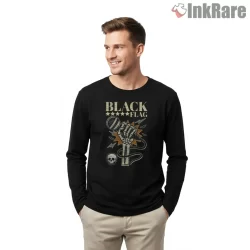 Black Flag Mic Blast Punk Anthem Shirt on black long sleeve shirt for men graphic tee