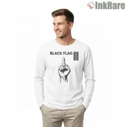 Black Flag Middle Finger Icon Shirt on white long sleeve shirt for men graphic tee