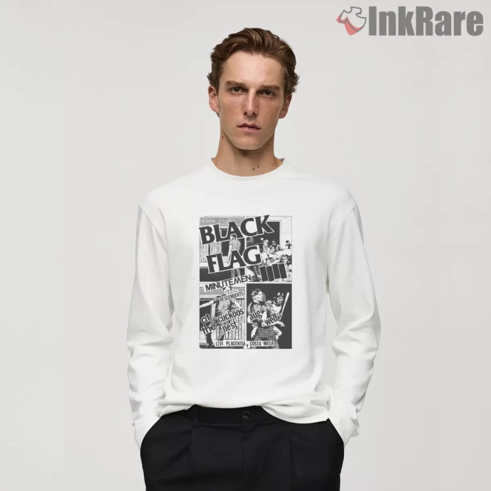Black Flag Minutemen Descendents Punk Flyer Shirt on white long sleeve shirt for men graphic tee