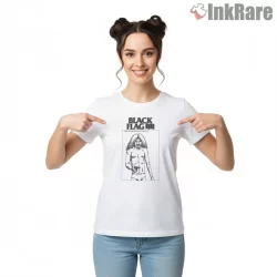 Black Flag Morning Glory Seed Dude Shirt on white short sleeve shirt for women graphic tee
