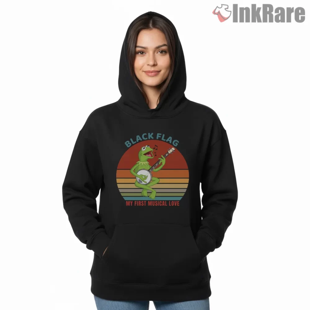 Black Flag My First Musical Love Shirt on black hoodie for women graphic tee