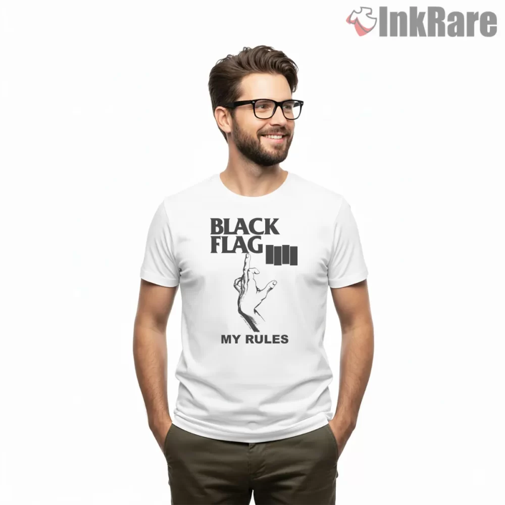Black Flag My Rules Gesture Shirt on white short sleeve shirt for men graphic tee
