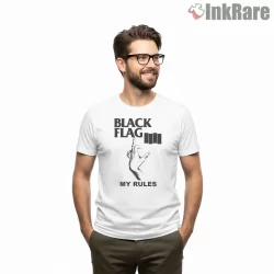 Black Flag My Rules Gesture Shirt on white short sleeve shirt for men graphic tee