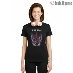 Black Flag Neon Rose Winged Guitar Shirt on black short sleeve shirt for women graphic tee