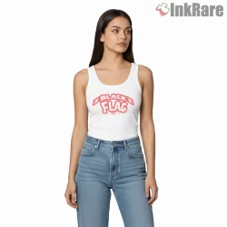 Black Flag Nineteen Eighty One Electric Logo Shirt on white tank top for women graphic tee