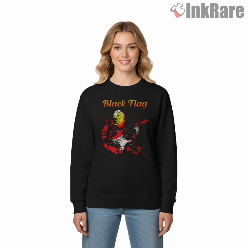 Black Flag Psychedelic Guitar Fire Shirt on graphic shirt for women graphic tee