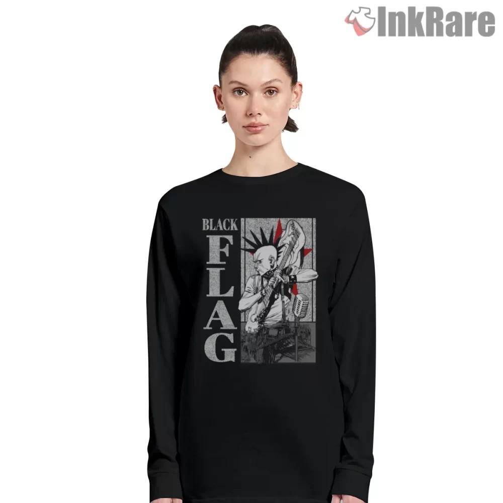 Black Flag Punk Illustration Gig Poster Shirt on black long sleeve shirt for women graphic tee