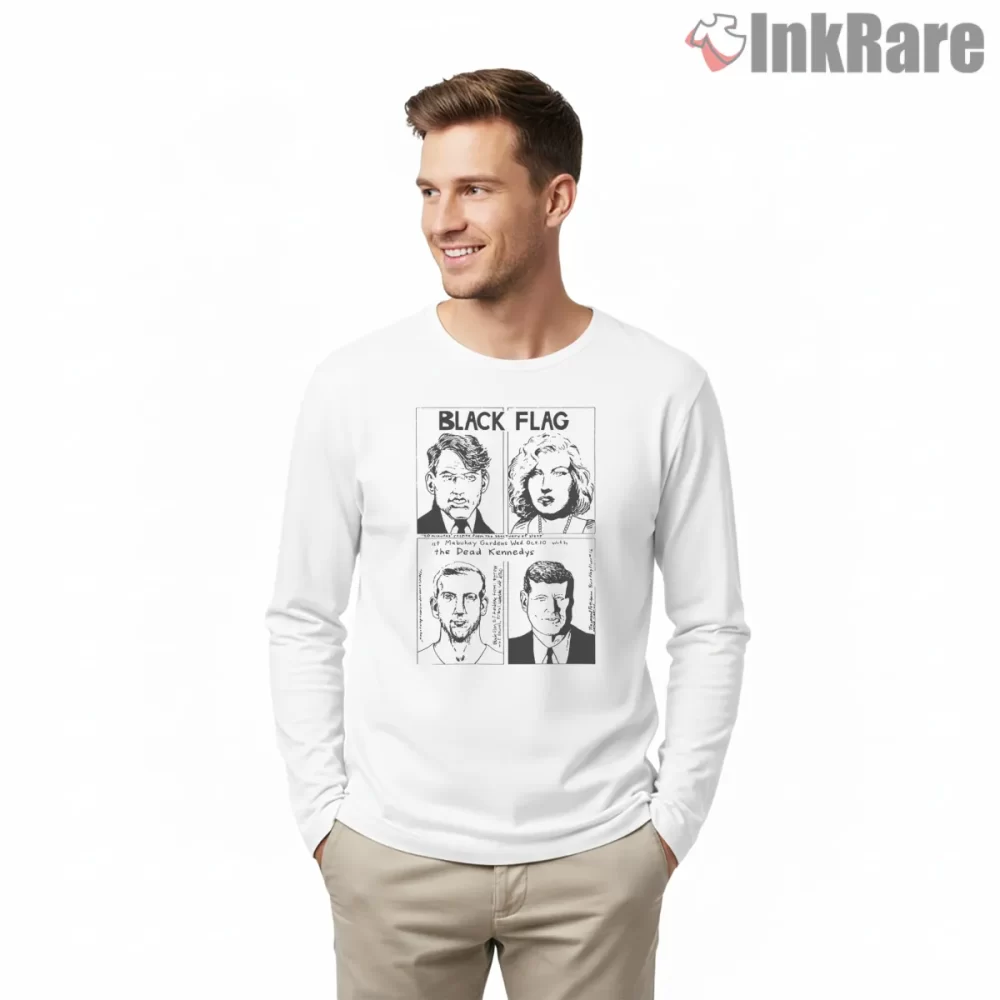 Black Flag Punk Rock Portrait Panels Shirt on white long sleeve shirt for men graphic tee