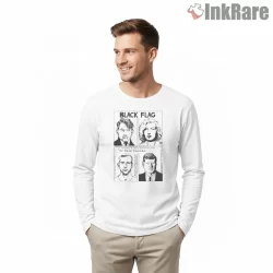 Black Flag Punk Rock Portrait Panels Shirt on white long sleeve shirt for men graphic tee