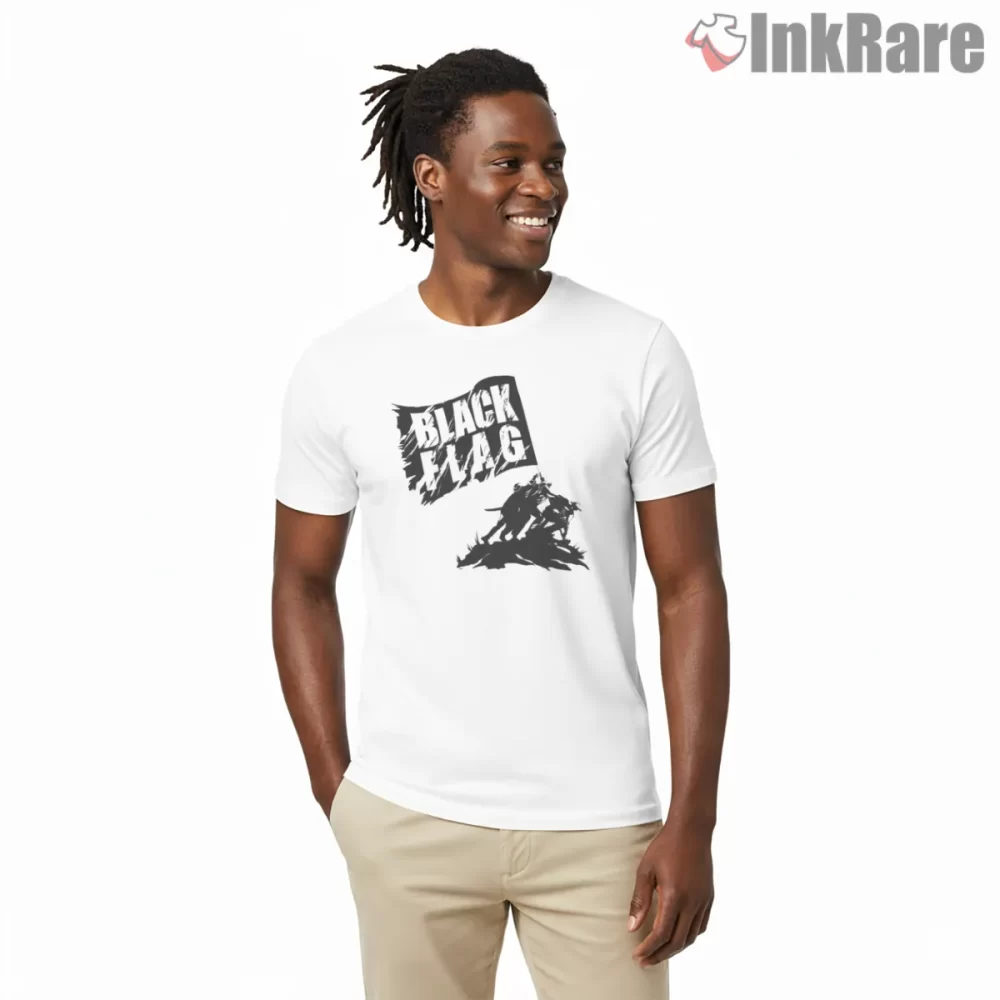 Black Flag Punk Rock Stage Silhouette Shirt on white short sleeve shirt for men graphic tee